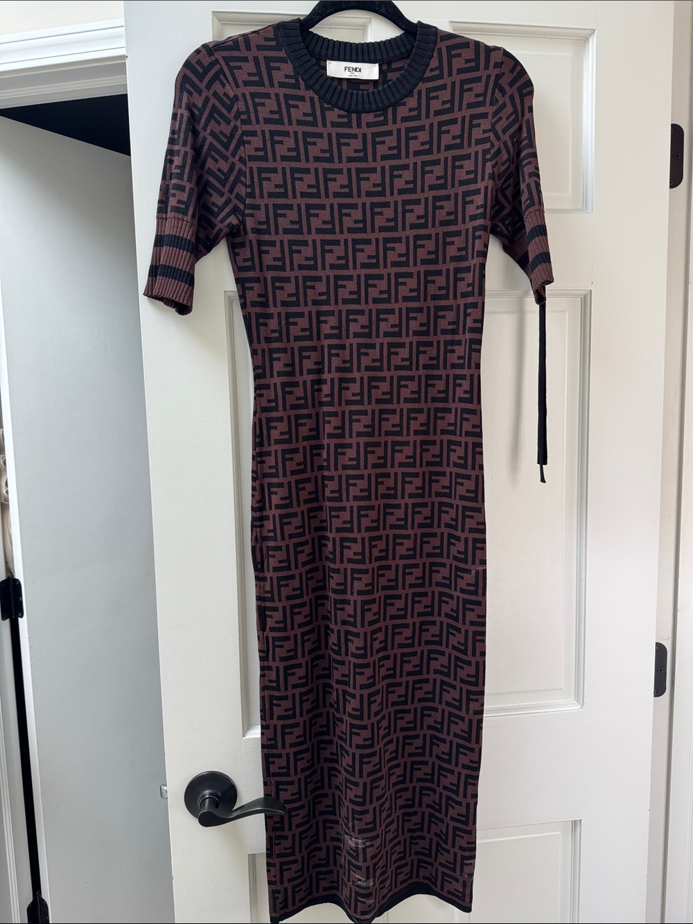 Fendi Black & Brown FF Logo Midi Knit Dress. Vintage !